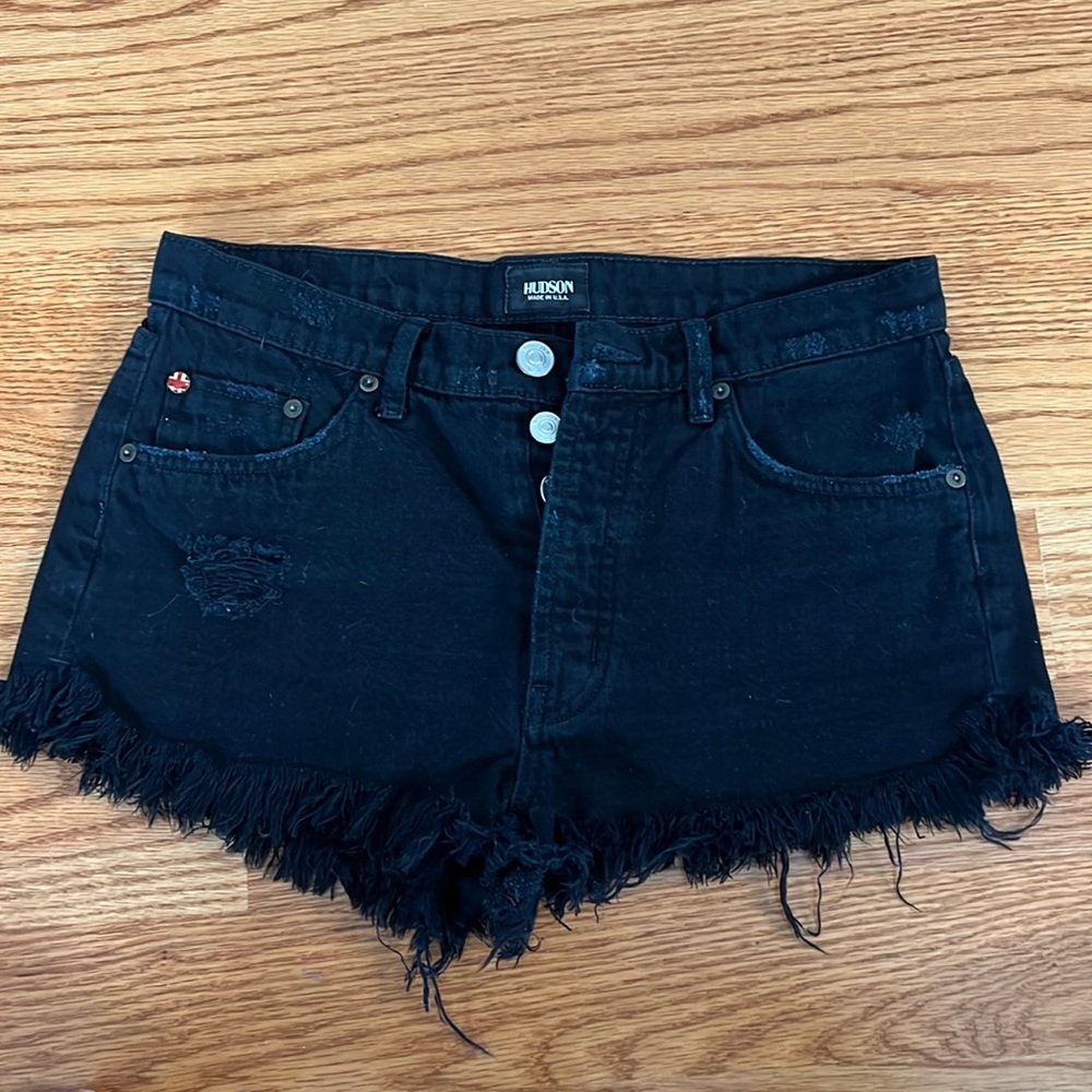 Hudson distressed fringy denim shorts